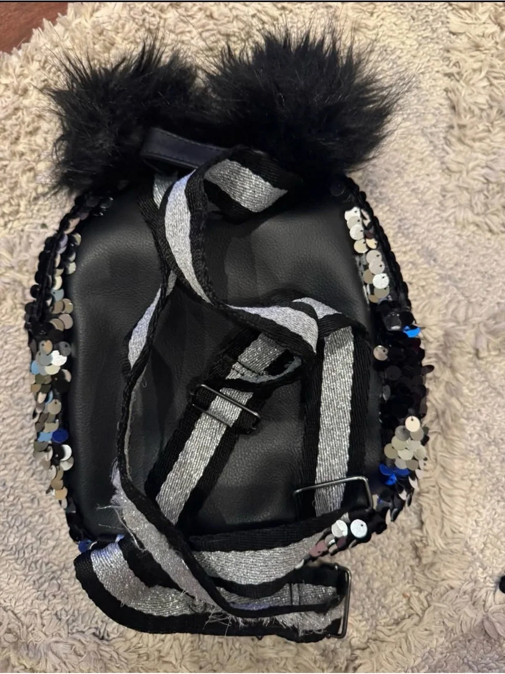 Justice Girls Small Sequin Backpack Black Silver Reversible Sequins Mini Bag